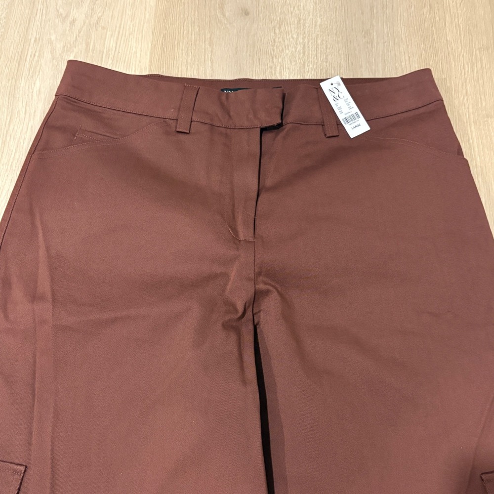 New York & Company Brown Wide Leg Cargo Pants High Rise Size L Career NWT - Picture 3 of 12
